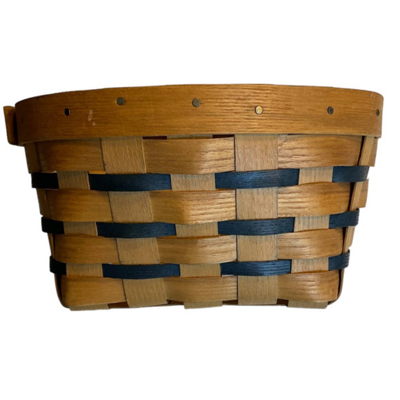 Peterboro Basket Company Woven Natural w/Blue 9x9x5 - Picture 3 of 7